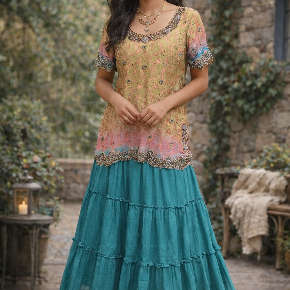 Multicolor Embroidered Sheer Tunic